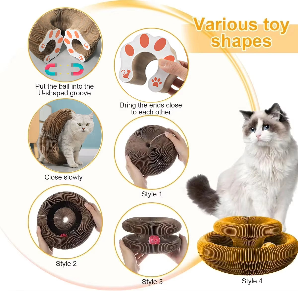 Magic Cat Scratch Organ Board Cat Toy with Ball Cat Grinding Claw Cat Climbing Frame Kitten round Corrugated Cat Scratching Toy